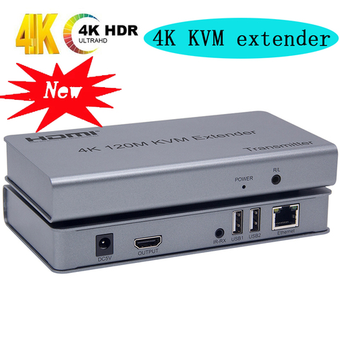 Extensor KVM HDMI 4K 120M, Cable convertidor RJ45, Ethernet, Cat5e, Cat6, TX, RX, compatible con USB, ratón, teclado, extensión de pantalla táctil ► Foto 1/6