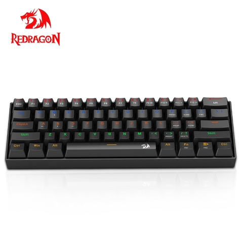 Redragon Lakshmi K606 Rainbow USB Teclado mecánico para jugar interruptor azul 61 teclas cable desmontable con cable, portátil para viajes ► Foto 1/6