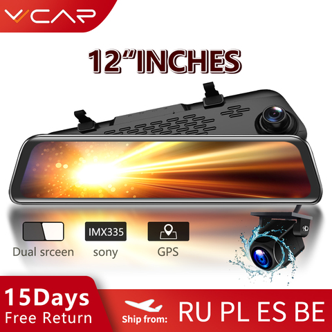 VVCAR-V17 12 pulgadas espejo retrovisor de coche Cámara Dvr Dashcam GPS FHD Dual 1080P lente conducción grabadora de vídeo cámara de salpicadero ► Foto 1/6