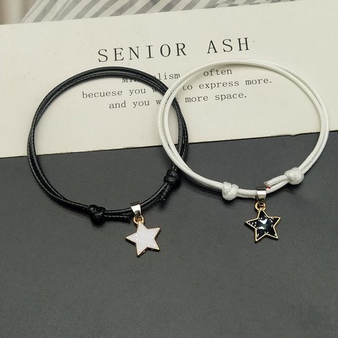 2 unids/set nueva moda pulseras de pareja de blanco y negro cuerda estrellas pulsera para hombres y mujeres pareja pulseras regalos para los amantes ► Foto 1/4