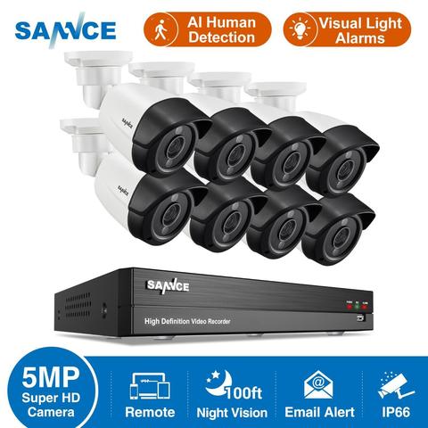 SANNCE 8CH 5MP-N súper vídeo HD sistema de seguridad H.264 + DVR con 4X 8X 5MP bala impermeable al aire libre CÁMARA DE CCTV Kit AI de detección ► Foto 1/6