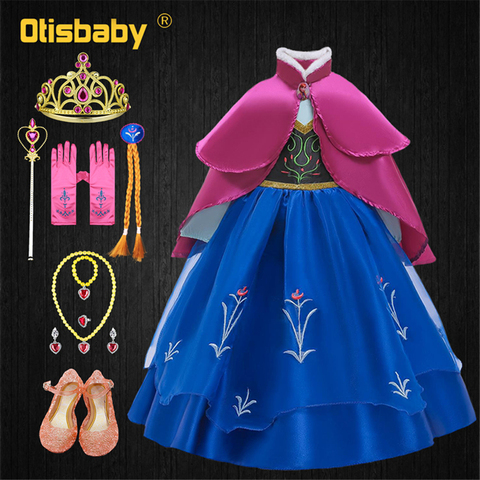 Vestido de princesa Anna para niña, traje de princesa Anna de lujo, vestidos de cuello alto para niña, vestido de hada con capa rosa ► Foto 1/6