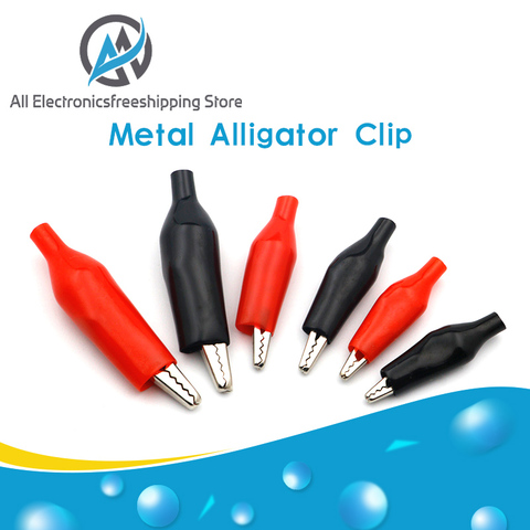 50 Uds. Clip de cocodrilo de Metal 28MM G98 pinza eléctrica de cocodrilo medidor de sonda de prueba negro rojo con batería de plástico para coche ► Foto 1/6