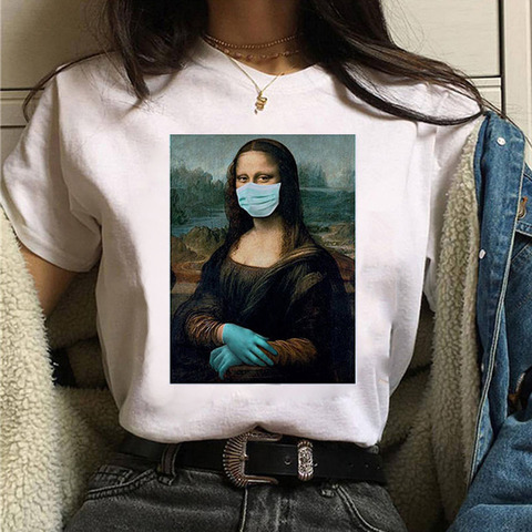 Camiseta de moda de verano para mujer, blusa informal de Mona Lisa blanca, camisetas de manga corta para mujer, camiseta Tumblr Vogue Tshir ► Foto 1/6