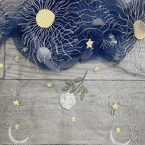 Tela de encaje de malla suave azul flor y estrellas bordado de Luna para camisas de vestir, blanco, Gris, Rosa, Beige, por el patio ► Foto 1/5