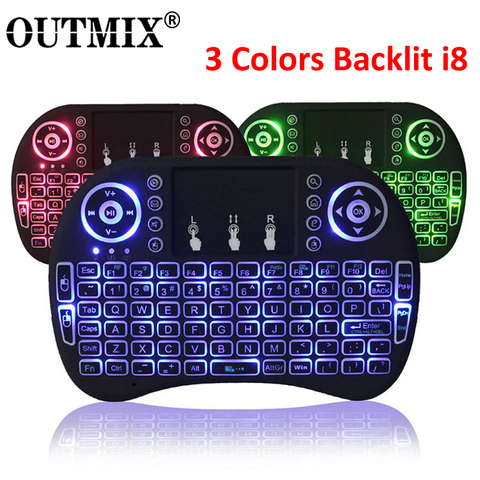 Mini teclado inalámbrico i8 retroiluminado, 3 colores, 2,4 ghz, inglés, ruso, 3 colores, con Touchpad, mando a distancia, Android TV Box ► Foto 1/6