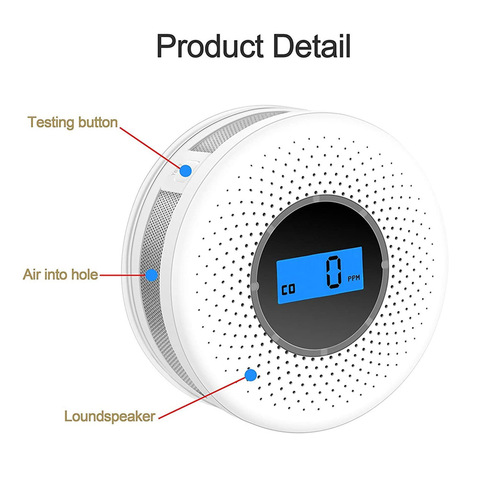 Detector de humo de monóxido de carbono y fotoeléctrico 2 en 1, pantalla Digital LCD, alarma con Sensor de humo que funciona con pilas ► Foto 1/6