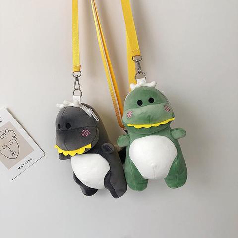 Mini bolso de hombro tipo bandolera de dinosaurio de peluche para mujer y niña, bolso para teléfono con correa ajustable para estudiante ► Foto 1/6