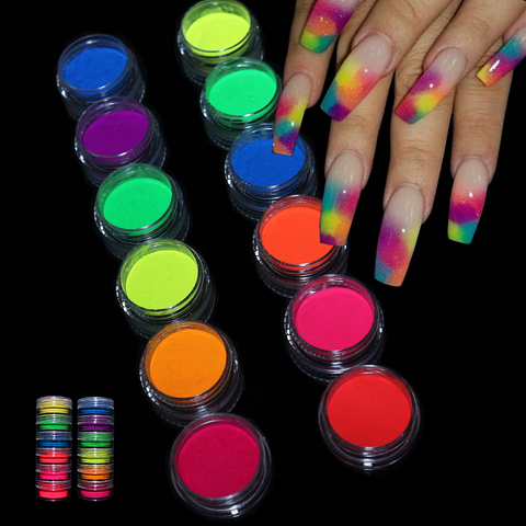 Pigmento de neón en polvo fluorescente para uñas, conjunto de brillo brillante, esmalte de Gel para manicura, decoración para uñas ► Foto 1/6