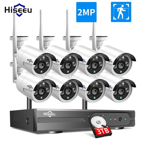 Sistema CCTV 2MP 1080P 8ch HD kit NVR inalámbrico 3TB HDD para exteriores IR visión nocturna IP Wifi Cámara sistema de seguridad vigilancia Hiseeu ► Foto 1/6