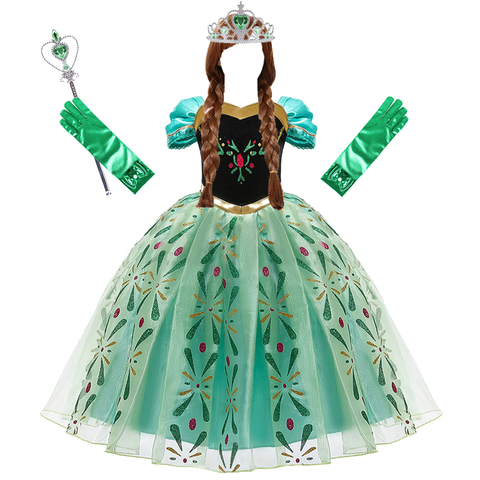 Vestido de Anna para niña, Cosplay, disfraz de Reina o princesa para nieve, ropa de Halloween para niños, Carnaval de cumpleaños, disfraz de fiesta de fantasía ► Foto 1/6