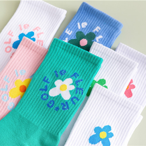 Calcetines tobilleros de algodón suave y transpirables para mujer, medias de tubo de Golf con flores, Harajuku ► Foto 1/6