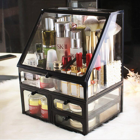 Caja de almacenamiento de cosméticos multifuncional, estante de productos para el cuidado de la piel, cubo para cepillo de maquillaje de belleza, armario de acabado de cosméticos ► Foto 1/6