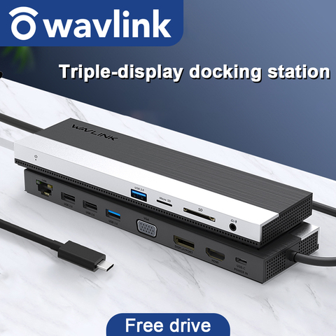 Wavlink-estación de acoplamiento de Triple pantalla, 4k, Dual, HDMI, Compatible/DVI/VGA, estación de USB-C, 100W, PD, para Macbook Pro, ordenador portátil/teléfono ► Foto 1/6