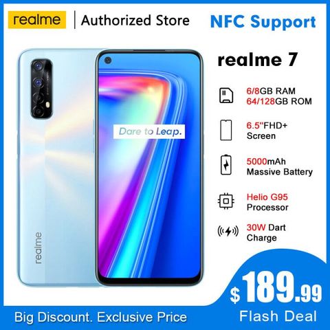 Realme-teléfono inteligente 7 RMX2155, NFC, pantalla FHD de 6,5 pulgadas, 6/8GB, 64/128GB, cámaras Quad de 48MP, Helio G95, ocho núcleos, 30W, carga rápida, 5000mAh ► Foto 1/6