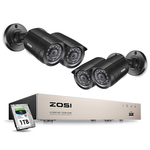 ZOSI-sistema de cámaras de seguridad 4 canales 1080N CCTV DVR, con 4 Uds. 720P 1.0MP, cámaras de seguridad IR para exteriores, kit de videovigilancia IP66 ► Foto 1/6