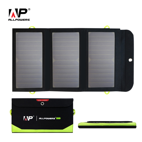 ALLPOWERS-Panel Solar portátil para exteriores, Cargador USB de células solares plegables de 5V y 21W con batería móvil de 10000mAh integrada para acampar ► Foto 1/6