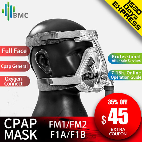 BMC FM1/FM2/F1A/F1B máscara facial completa para ronquidos para uso médico CPAP BiPAP ventilador tamaño S/M/L con sombrero envío gratis ► Foto 1/6