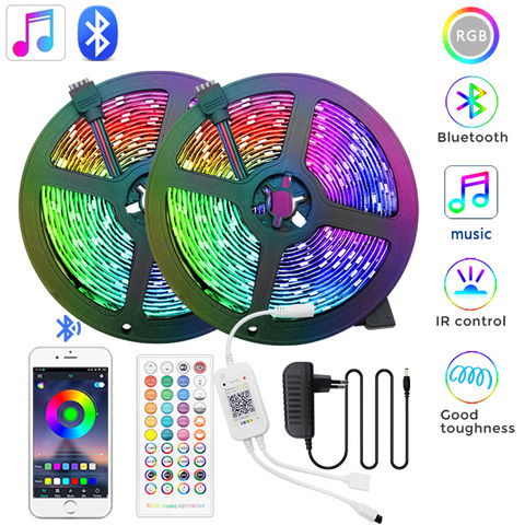 Tira de luces Led rgb 5050, cinta de diodos con controlador Bluetooth, adaptador de corriente para el hogar, 5M, 10M, 15M, 20M, 2835 ► Foto 1/6