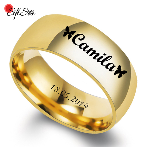 Sifisrri-anillo de compromiso de acero inoxidable para hombre y mujer, sortija con grabado personalizado con nombre y fecha, regalo para parejas ► Foto 1/6
