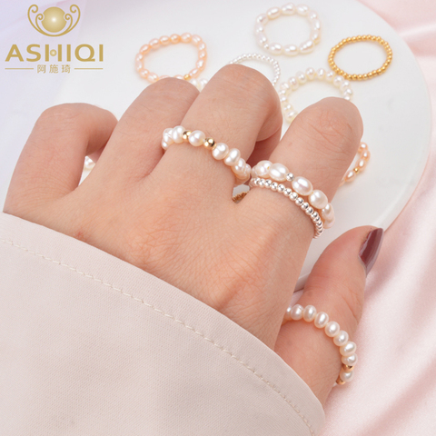 ASHIQI moda 3-4mm Mini anillos de perlas naturales de agua dulce para las mujeres Plata de Ley 925 auténtica regalo de joyería para las mujeres ► Foto 1/6