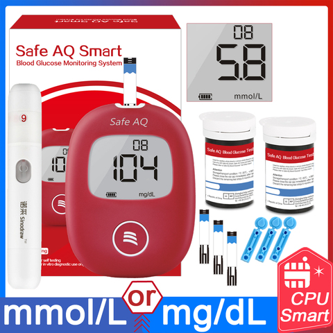 Safe Smart 5s-glucómetro con tiras de prueba y lancetas, Monitor médico para diabéticos, 0,6 UL, ► Foto 1/6