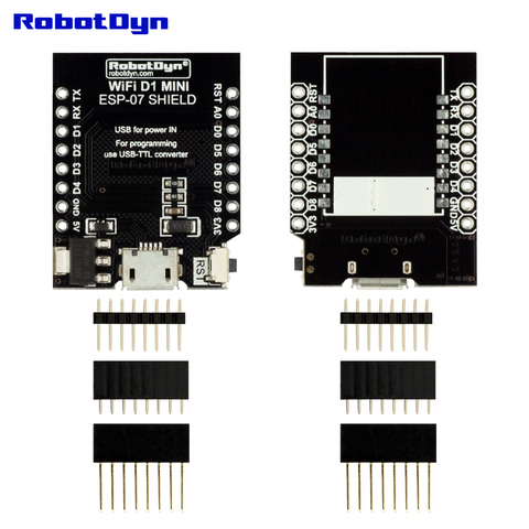 RobotDyn WIFI D1 mini - ESP-07 escudo con pin-pin cabeceras compatible con placas Arduino Wi-Fi ESP8266 para bricolaje electrónica ► Foto 1/6