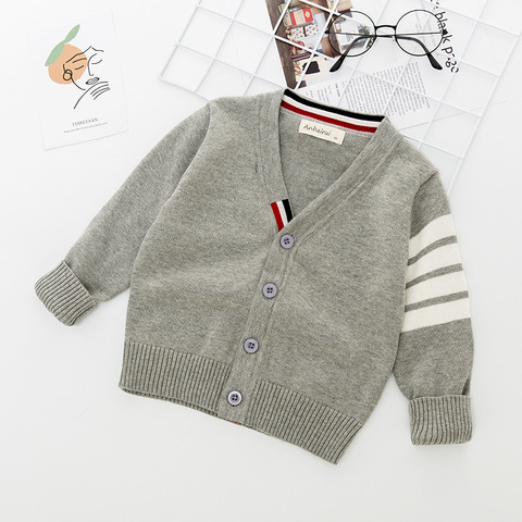 Cárdigan de punto a rayas para niños, suéter para otoño e invierno, ropa suave, atuendo ► Foto 1/5