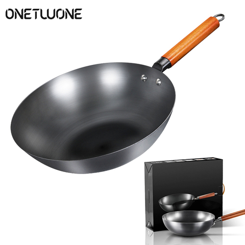 Wok-sartén antiadherente de hierro chino de alta calidad, utensilio de cocina de inducción y Gas, antirecubrimiento, hecho a mano ► Foto 1/6