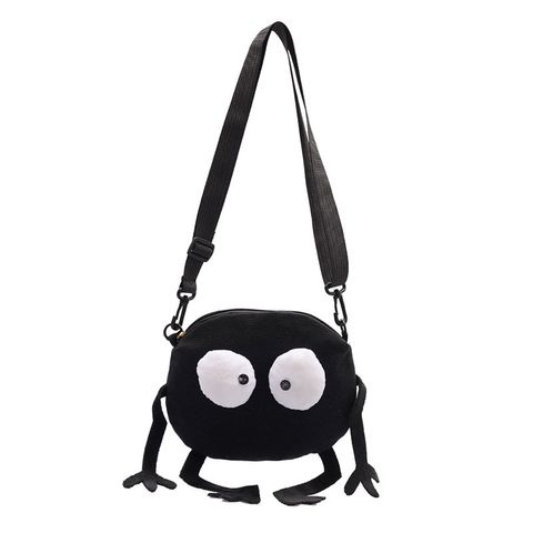 Bolso pequeño de monstruo de ojos grandes de dibujos animados para mujer, bandolera Unisex, bolso de lona negro con correa telescópica para hombro ► Foto 1/6