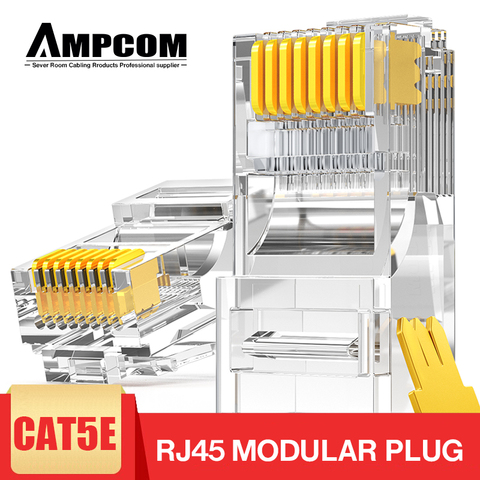 AMPCOM-conector de clavija Modular CAT5e UTP 50U RJ45, 8P8C, conector Ethernet ► Foto 1/6