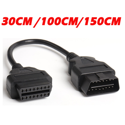 30/100/150/300cm coche OBD2 Cable de extensión 16 Pin OBDII OBD 2 EOBD ampliar 16pin hembra a conector macho para coche herramienta de diagnóstico ► Foto 1/6