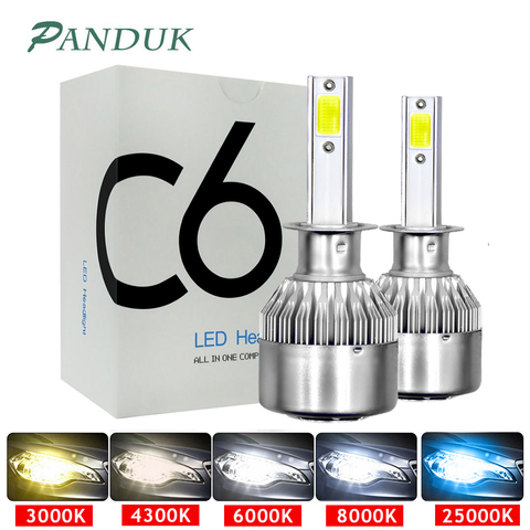 PANDUK C6 H1 H3 Bombillas de faros Led H7 luces LED de coche H4 LED 880 H11 HB3 9005 HB4 9006 H13 6000K 72W 12V 24V 8000LM faros ► Foto 1/6