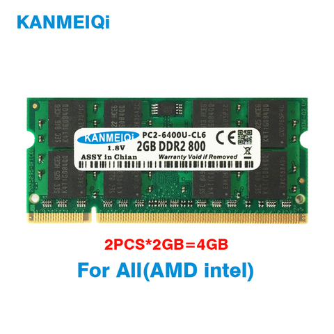 KANMEIQi DDR2 4GB(2pcsX2GB) PC2-6400 800MHZ 533/667MHZ para portátil SO-DIMM memoria RAM 200pin 1,8 V ► Foto 1/5