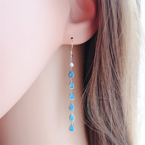 FDLK-pendientes colgantes largos de ópalo de fuego de imitación para mujer, aretes bohemios con gotas de agua estilo retro azul, Circonia cúbica, joyería para fiesta y boda ► Foto 1/6