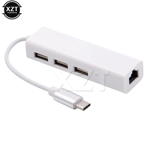 Adaptador USB tipo C a Ethernet de alta velocidad, 3 puertos, RJ45, 10/100Mbps, tarjeta de red, adaptador Lan, USB-C para Macbook ► Foto 1/5