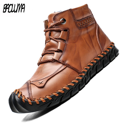 Marca clásico de invierno de los hombres botas de felpa gruesa caliente hombre Botas de nieve Italia hecho a mano botines de hombre impermeable antideslizante hombre mocasines ► Foto 1/6