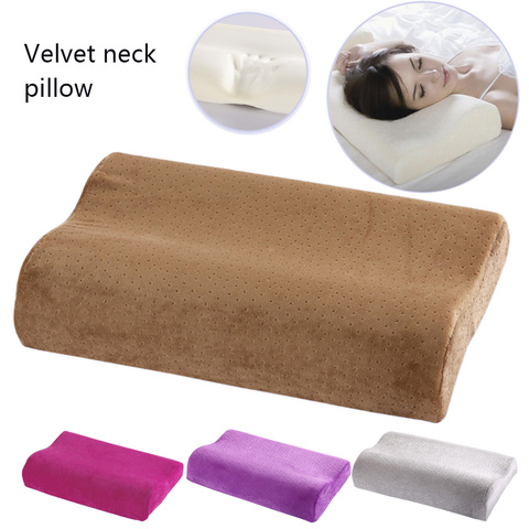 Almohada ortopédica de espuma viscoelástica de bambú para dormir, funda de almohada de terciopelo liso, almohadas protectoras para el cuello de adulto, ropa de cama para la salud del cuello ► Foto 1/6