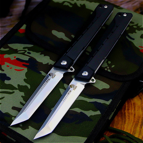 PEGASI-cuchillo plegable japonés para caza, D2 60HRC, apertura rápida G10, ébano, luz para espejo al aire libre, cuchillo táctico ► Foto 1/6
