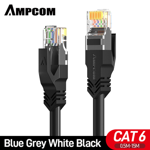 AMPCOM Cable Ethernet Cat 6, cables de conexión LAN de red de Internet, Cable de computadora Cat6 de alta velocidad y conectores Rj45 para Router, módem ► Foto 1/6