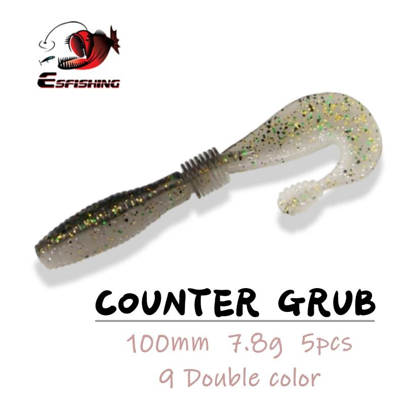 ESFISHING contra Grub 5 uds de 100mm suave señuelo Artificial cebos de pesca de carpa señuelo Crankbait Whopper Popper bagre ► Foto 1/6