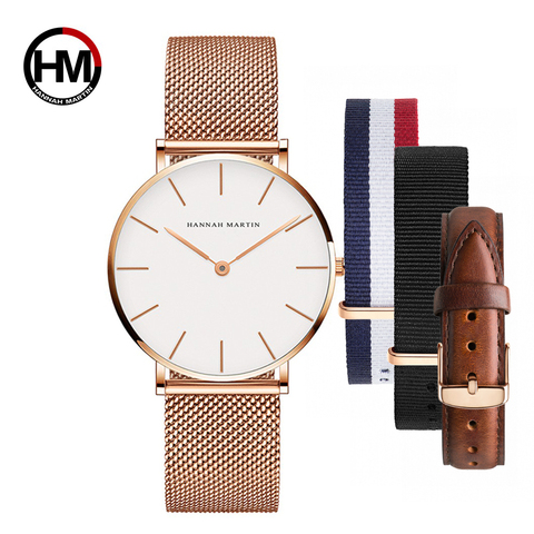 Reloj de esfera blanca para mujer, de cuarzo japonés, diseño Simple, resistente al agua, oro rosa, correa de malla de acero inoxidable, relojes para mujer ► Foto 1/6