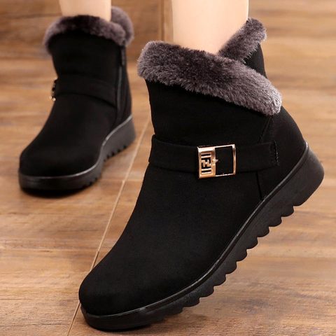 Botas de nieve cálidas y afelpadas para mujer, zapatos planos de felpa, informales, con plataforma y cremallera, para invierno, 2022 ► Foto 1/6