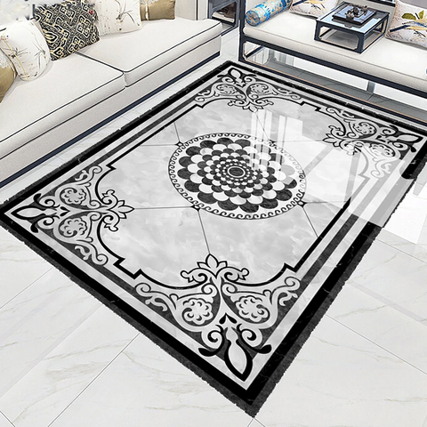 Pegatina autoadhesiva de PVC 3D para el suelo, papel tapiz de estilo europeo, negro, blanco, gris, sala de estar alfombra para, dormitorio, Mural para piso ► Foto 1/6