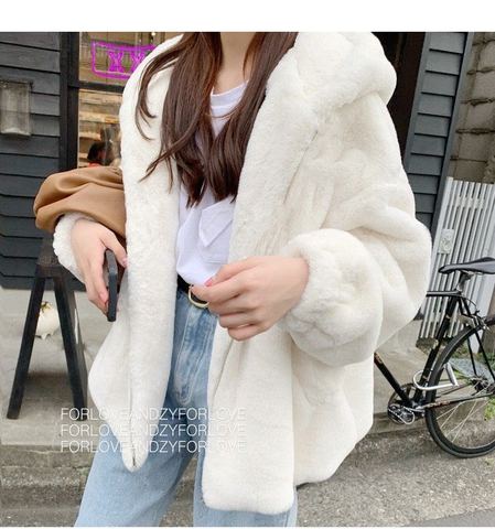 Abrigo de piel sintética Vintage para mujer, chaqueta de manga larga holgada informal con capucha para invierno ► Foto 1/6
