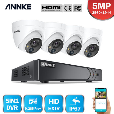 ANNKE-Sistema de videovigilancia 5 en 1 para exteriores, 4 canales, 5MP, Lite, H.265 + DVR, domo de 4X 5MP, impermeable, PIR, conjunto de cámara CCTV ► Foto 1/6