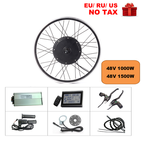 El frenado regenerativo eléctrico kit de bicicleta 1000W 1500W 48V sin escobillas no engranaje hub delantera del motor de la rueda trasera de la e-kit de conversión de bicicleta ► Foto 1/6