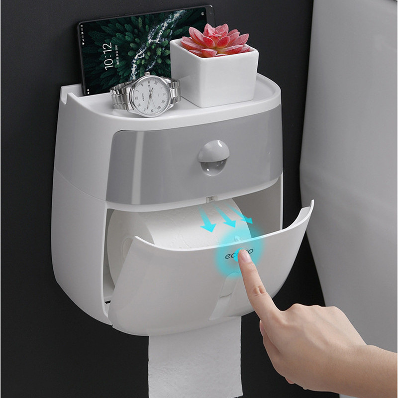 Soporte de papel higiénico de aluminio con bandeja de almacenamiento,  estante organizador de accesorios de baño montado en la pared, portarrollos  de papel higiénico - AliExpress