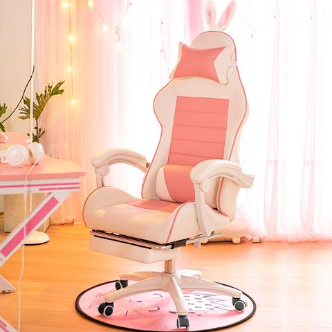 Silla de oficina WCG para juegos de ordenador, sillón reclinable con reposapiés, Internet, café, silla para jugadores, muebles de oficina, color rosa ► Foto 1/6