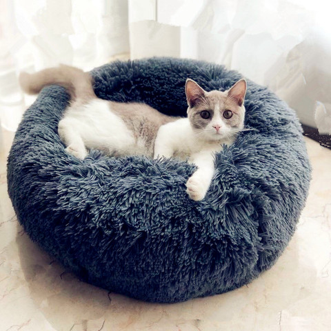 Camas redondas para gatos, casa de felpa suave y larga, La mejor cama de perro para canasta para perros, productos para mascotas, cojín, cama para gato, esterilla para animales, sofá para dormir ► Foto 1/6